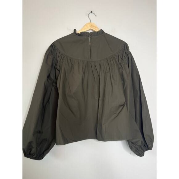 NEW Ulla Johnson Ardith Ruffled Mock-Neck Blouse Top in Militaire Size: 10 - Picture 6 of 7